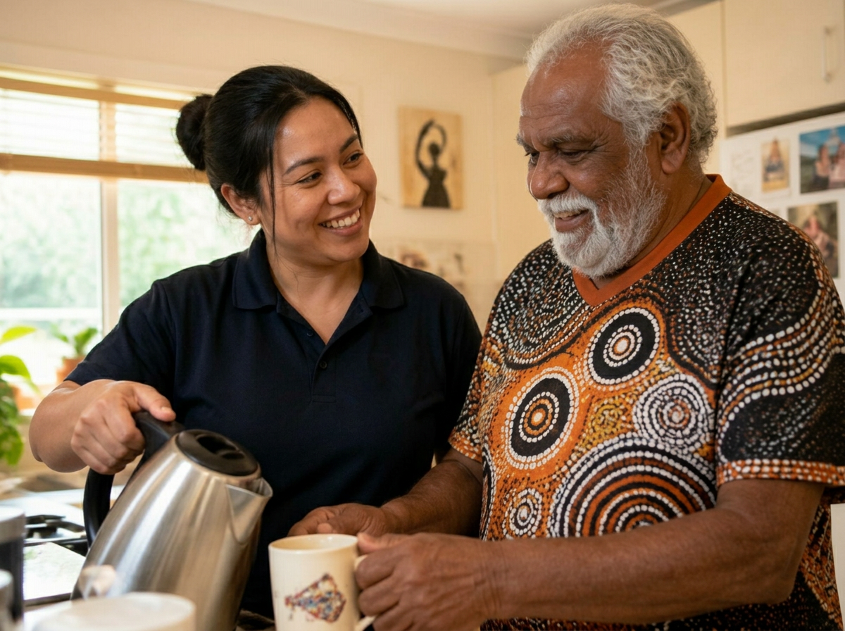 Support worker helping a participant at home